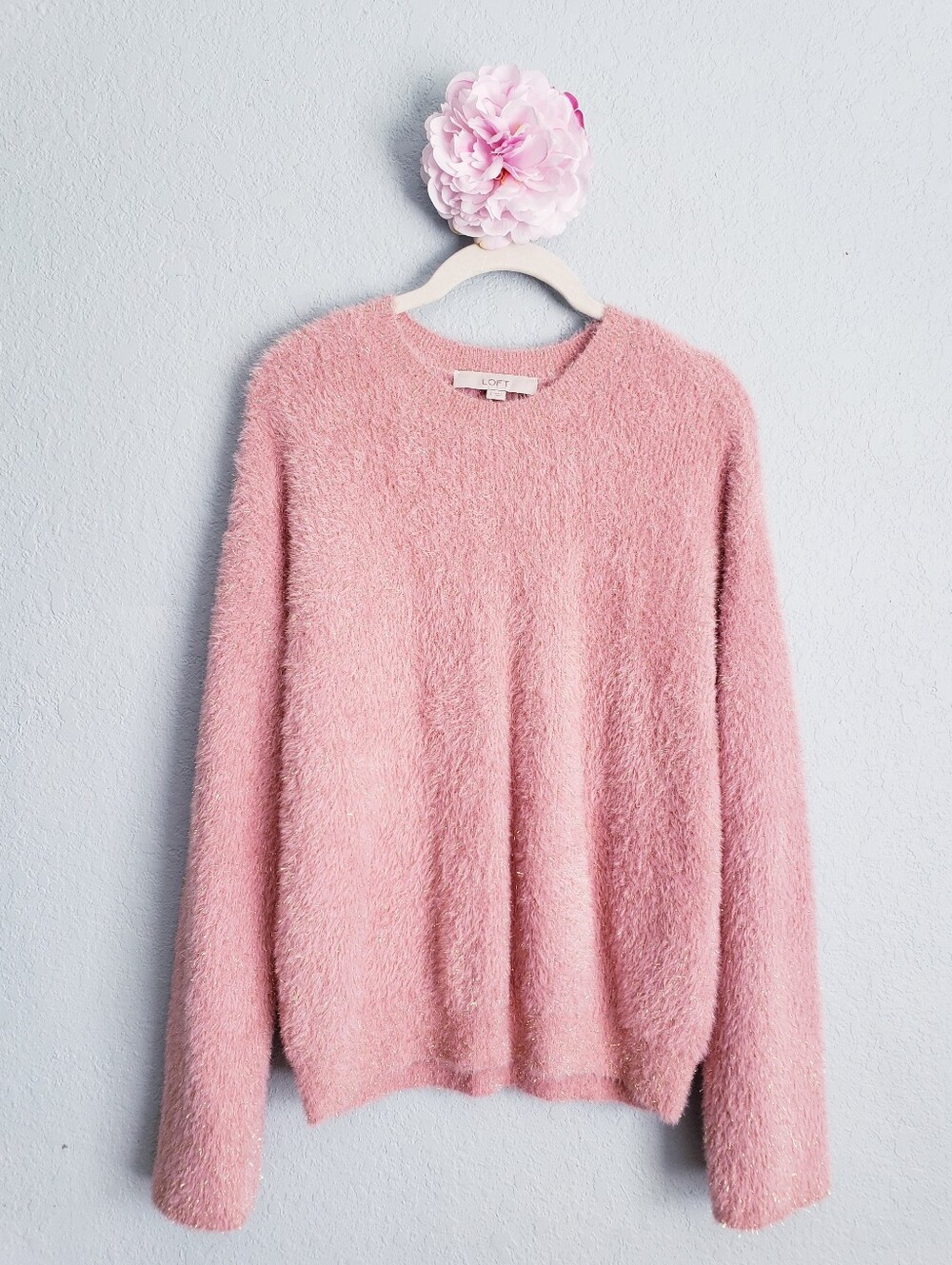 Ann Taylor LOFT Pink & Gold Metallic Shimmer Fuzzy Sweater